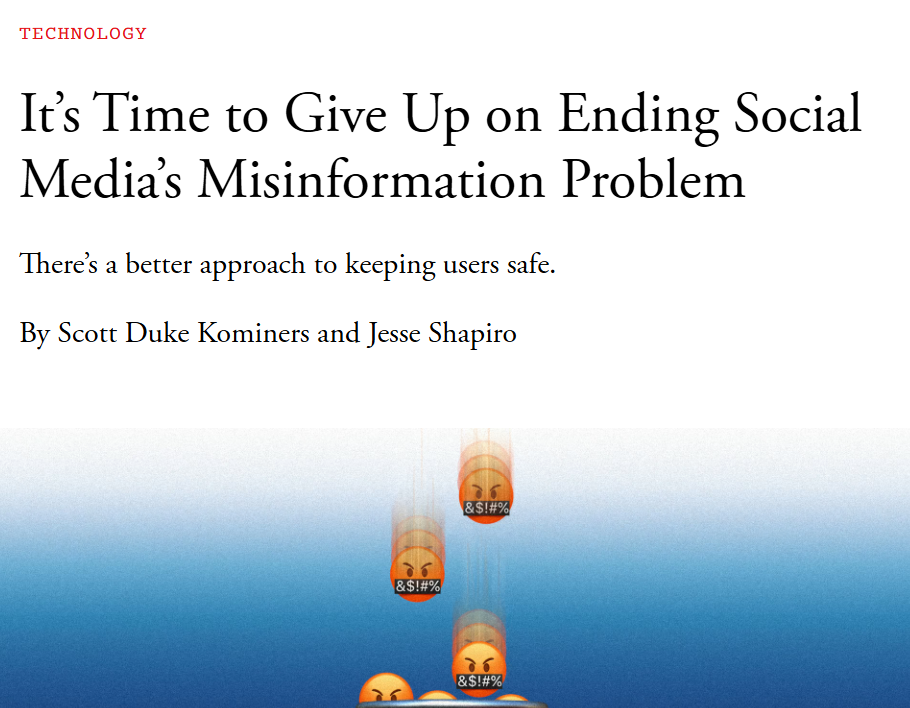 It's Time to Give Up on Ending Social Media's Misinformation Problem, The Atlantic, 2024